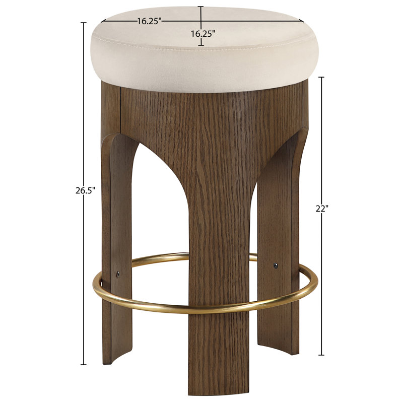 Tabouret de comptoir rembourré en velours Bocceli, Brun, Velours crème