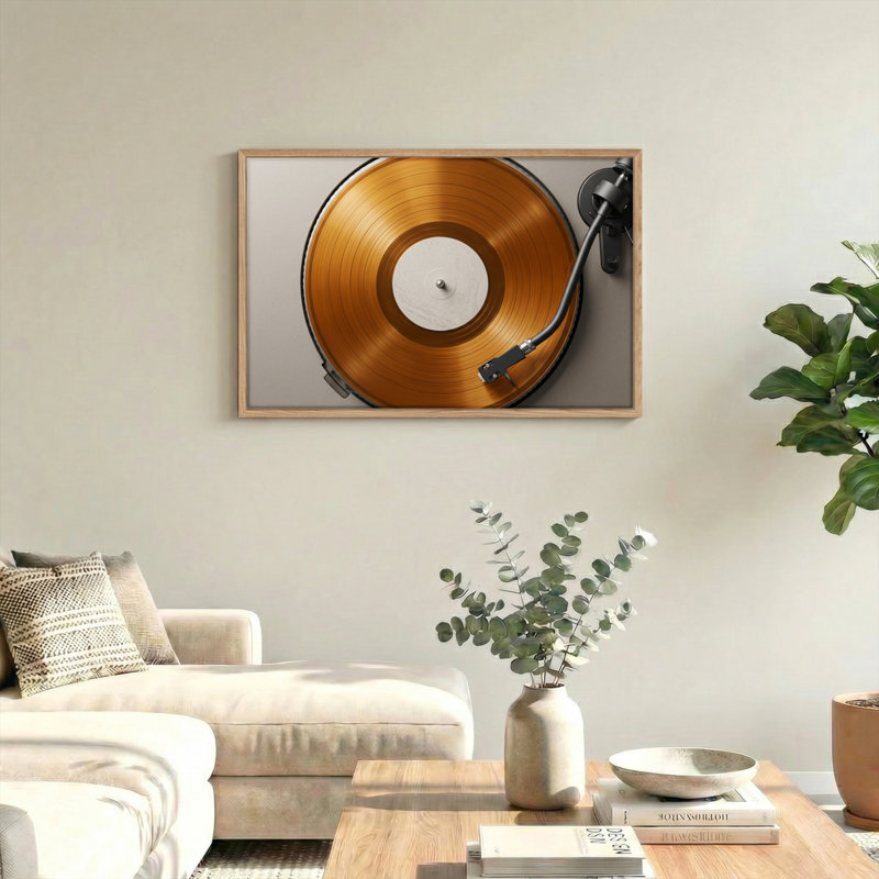 Ensemble de 1 tableau sur toile en forme de disque vinyle, 32"H x 48"W, Natural