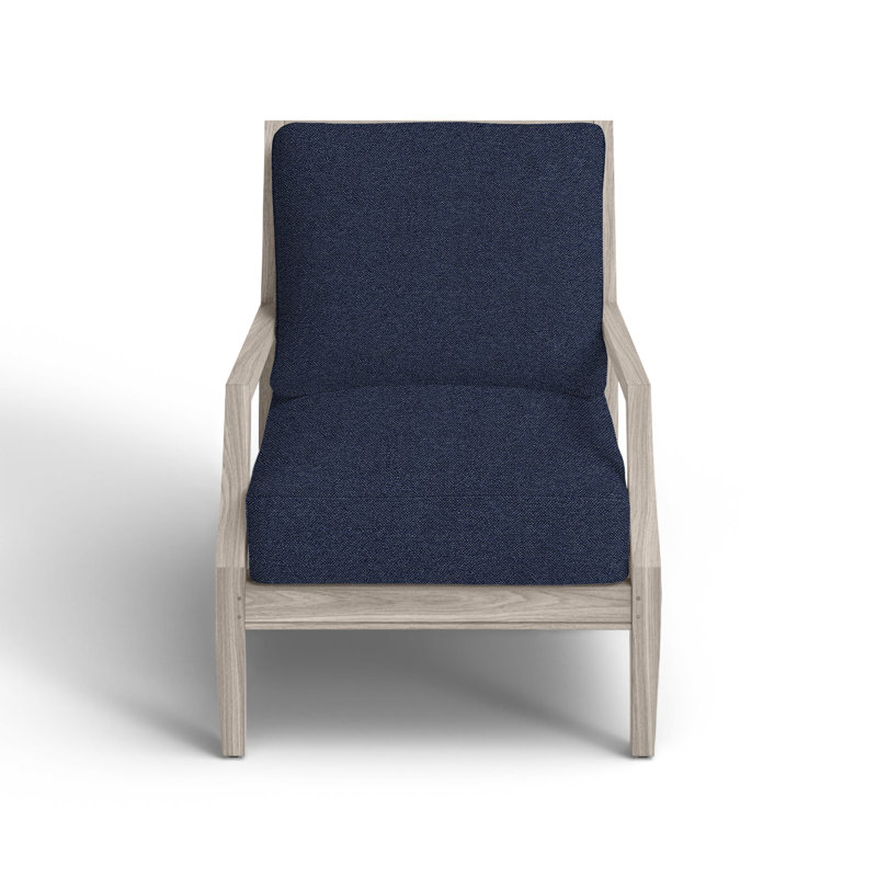 Haley Teak Patio Chair with Cushions, Oyster Teak, No welt + Standard fill, Intermix Indigo