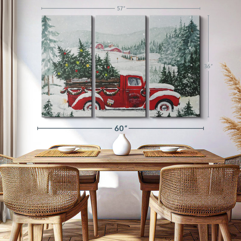«Camion rouge de Noël», 3 pièces, H 36 po x l 57 po