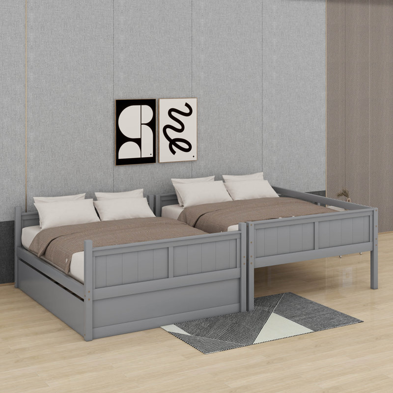 Lit double superposé au dessus d'un lit double avec lit gigogne, Gris