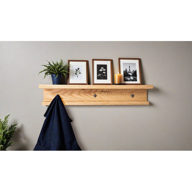 Rayne 3 Piece Oak Shelves With Hooks, 4.75" H x 36" W x 4" D