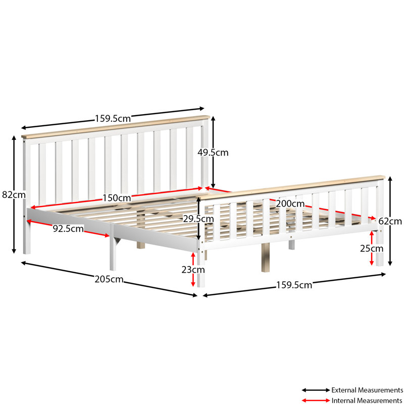 Solid Wood Bed, Kingsize (5'), White/Pine
