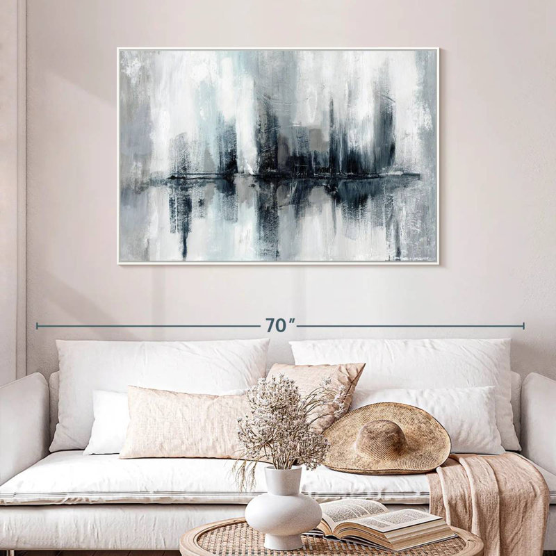Lumières de port indigo, 46 po x 31 po, Cadre flottant blanc