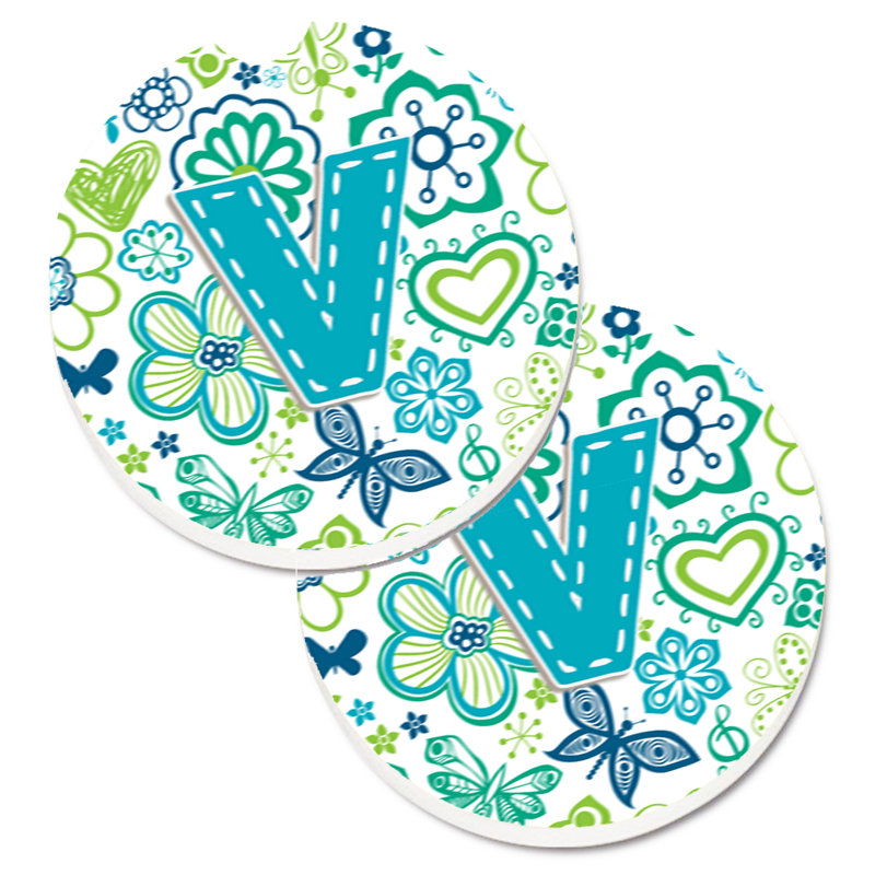 Sous-verre à fleurs et voitures papillons, V, Bleu sarcelle