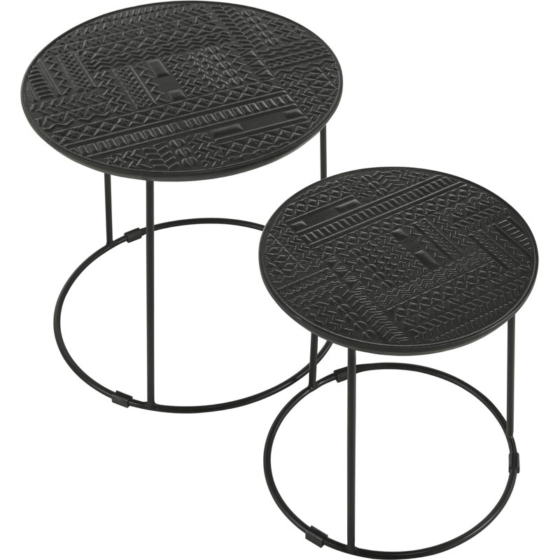 Matte Black Nesting Tables, Mango Wood Surfaces & Metal Bases, Functional For Home Interior Contemporary 2 Matte, Metal, Living Space