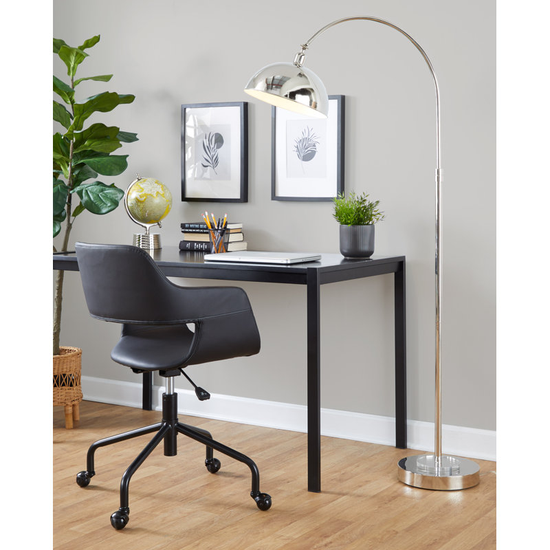 Contemporary Arched Metal Floor Lamp With Crystal Accents, Polished Nickel Finish, Dome Shade & Foot Switch, 60W