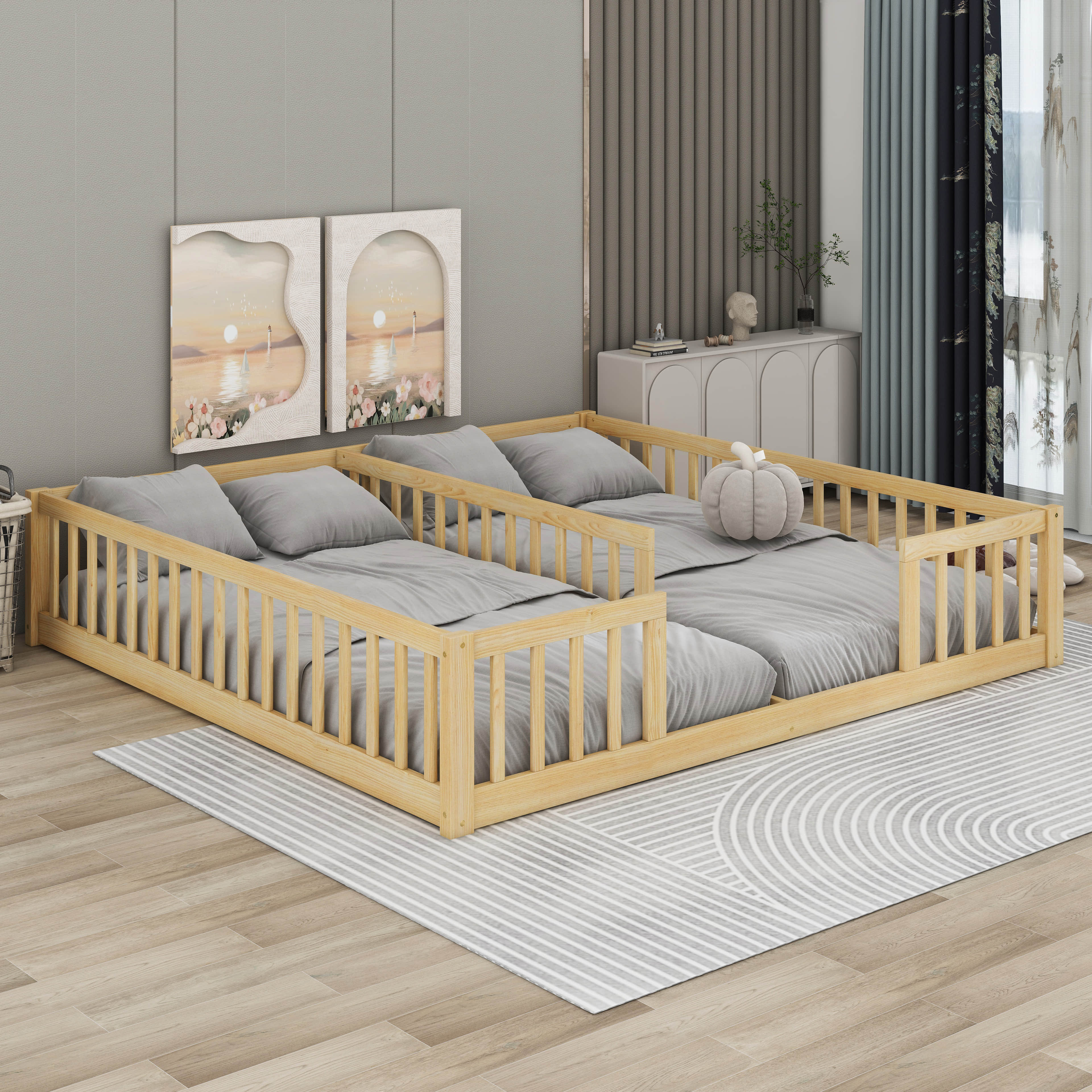 Harriet Bee Double Twin Floor Bed With Fence And Guardrails Wayfair — free download