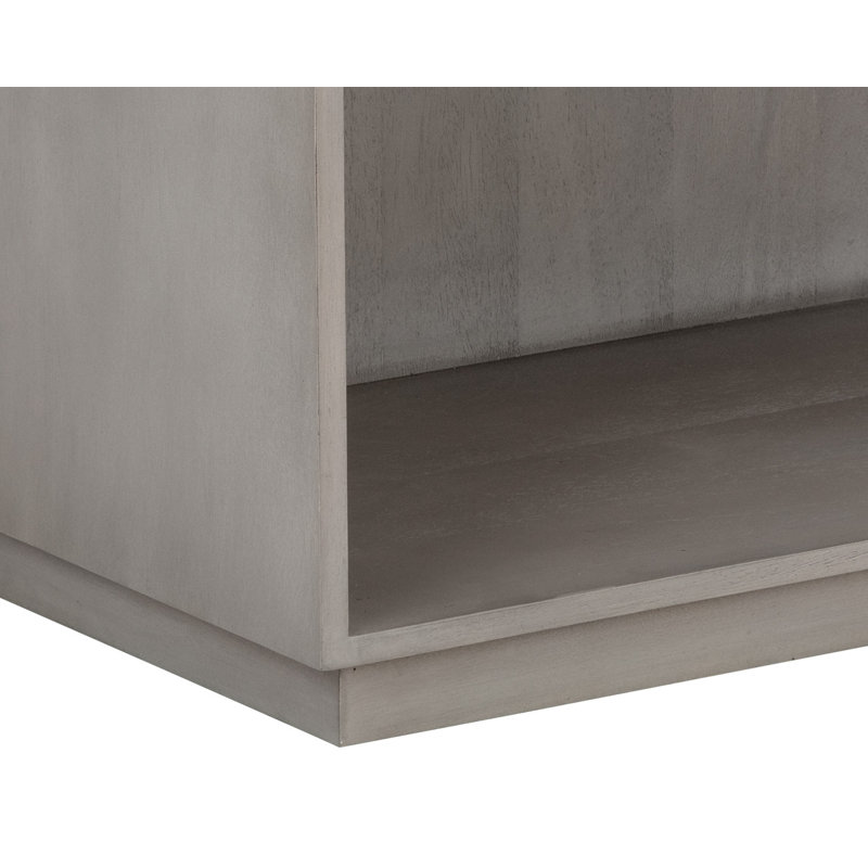 Gray Mango Wood Mid-Century Modern Nightstand with Drawer