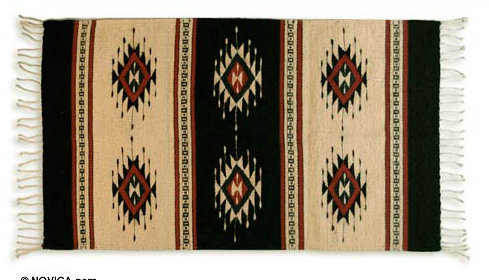 Tapis de la zone de décoration en laine naturellement teinte au mexique naturellement teint à la main, fabriquée à la main artisaned "sixième soleil" Schumaker