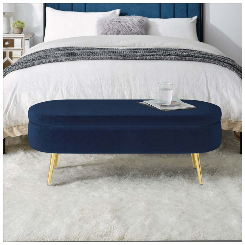 Banc de rangement repose-pieds ovale avec pieds en métal, Bleu très foncé