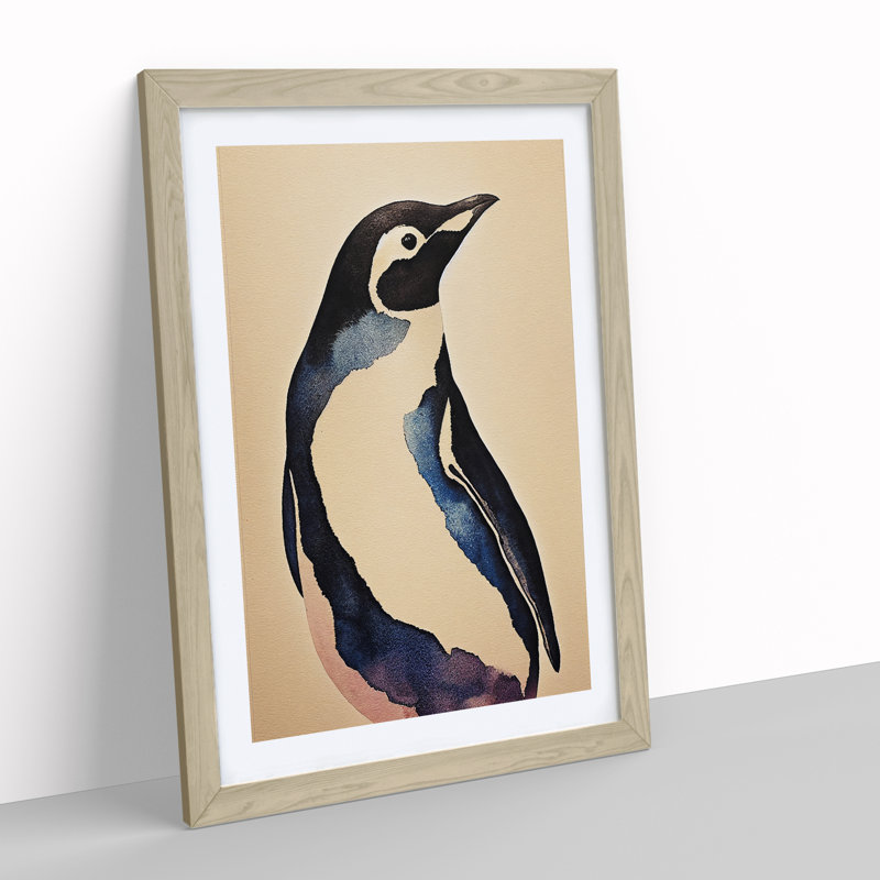 Penguin No.5 - Single Picture Frame Painting, 64cm H x 46cm W x 2cm D, Oak
