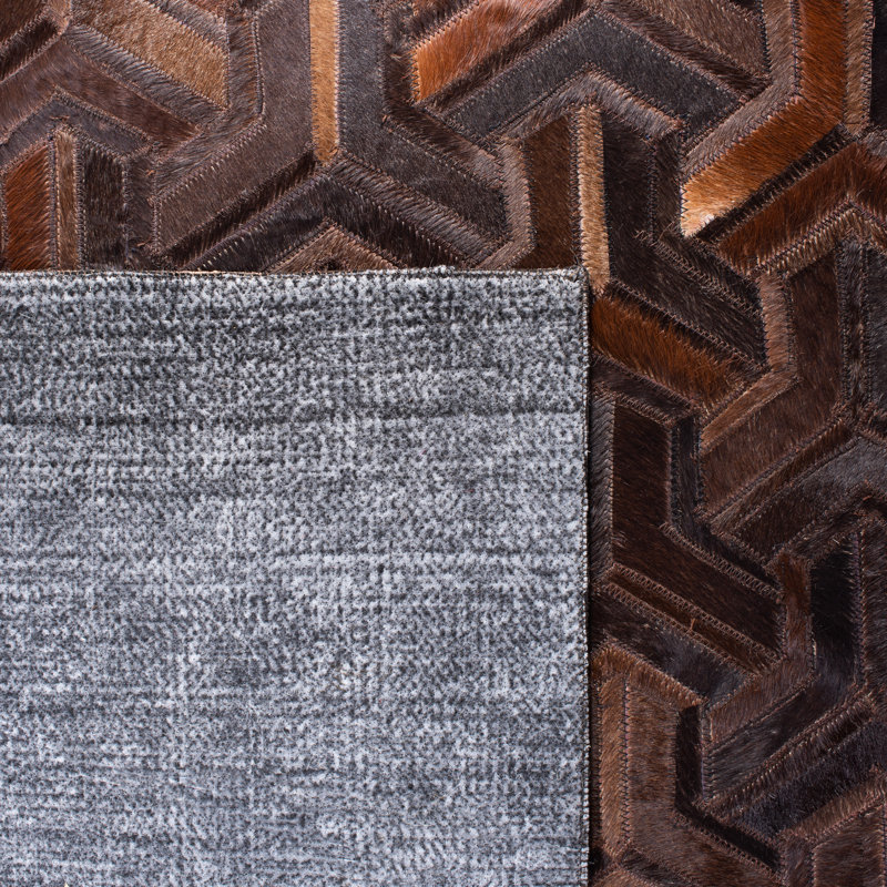 Beaufort Hand Woven Leather/Felted Cloth Geometric Rug in Light Brown/Brown, Rectangle 4' x 6'