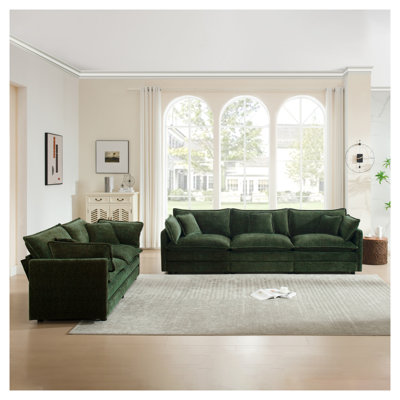 Ensemble de canapé de salon en chenille vert 2 + 3 places, ensemble de canapé de salon moderne et modulaire