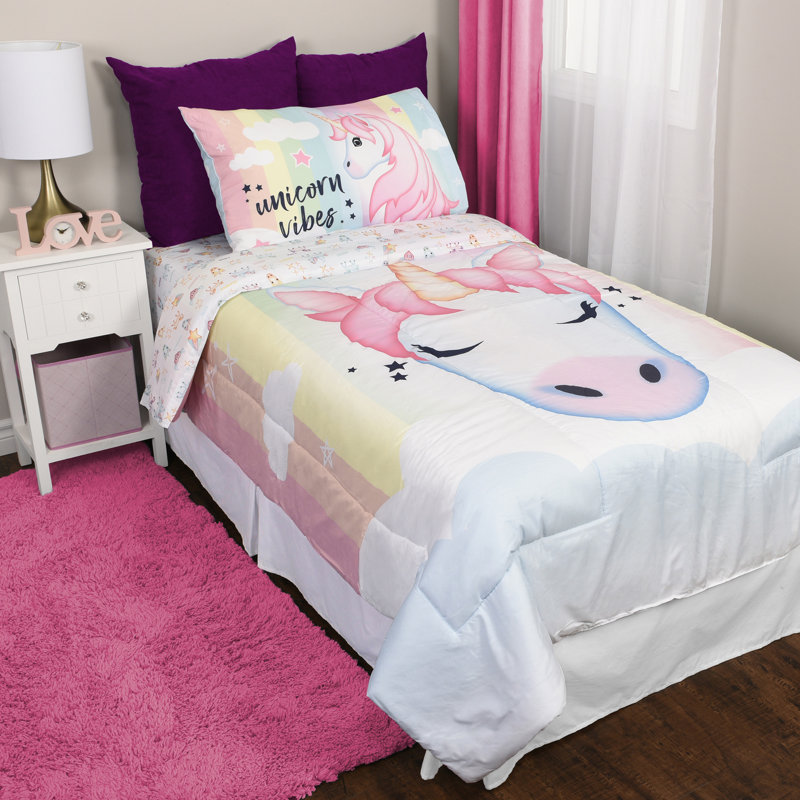 Ensemble d'édredon réversible en microfibre rose / blanc 4 pièces
