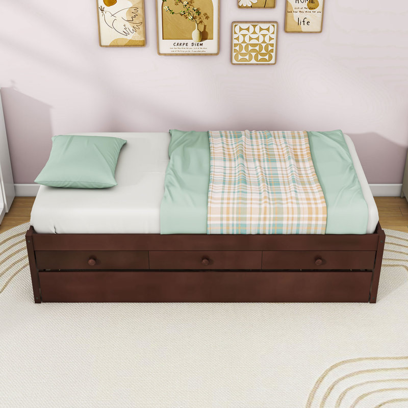 Platform Bed with Trundle and Drawers, Twin, Espresso