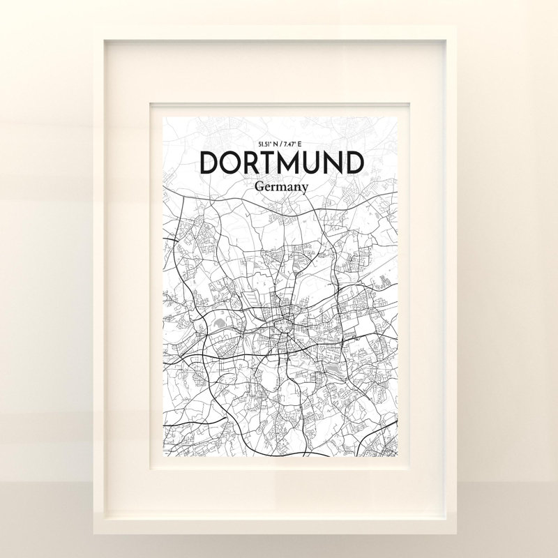 Dortmund City Map in Tones 1 Piece Wall Art, 24cm H x 18cm W x 0.05cm D
