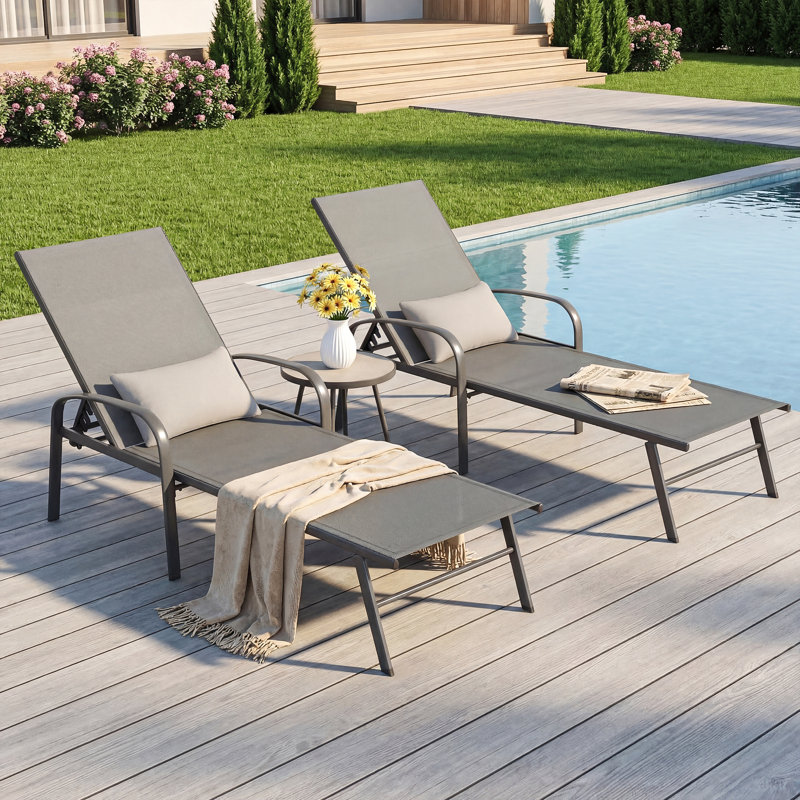 Outdoor Chaise Lounge Chair Set of 2,with 5-Position Adjustable Backrest,79.3" Long Reclining Single Chaise, 2
