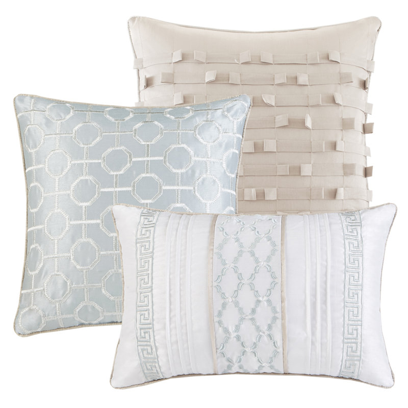 Ensemble d'édredon en jacquard de sept articles Bennett, Édredon pour grand lit + 1 jupe de lit + 2 taies , Turquoise