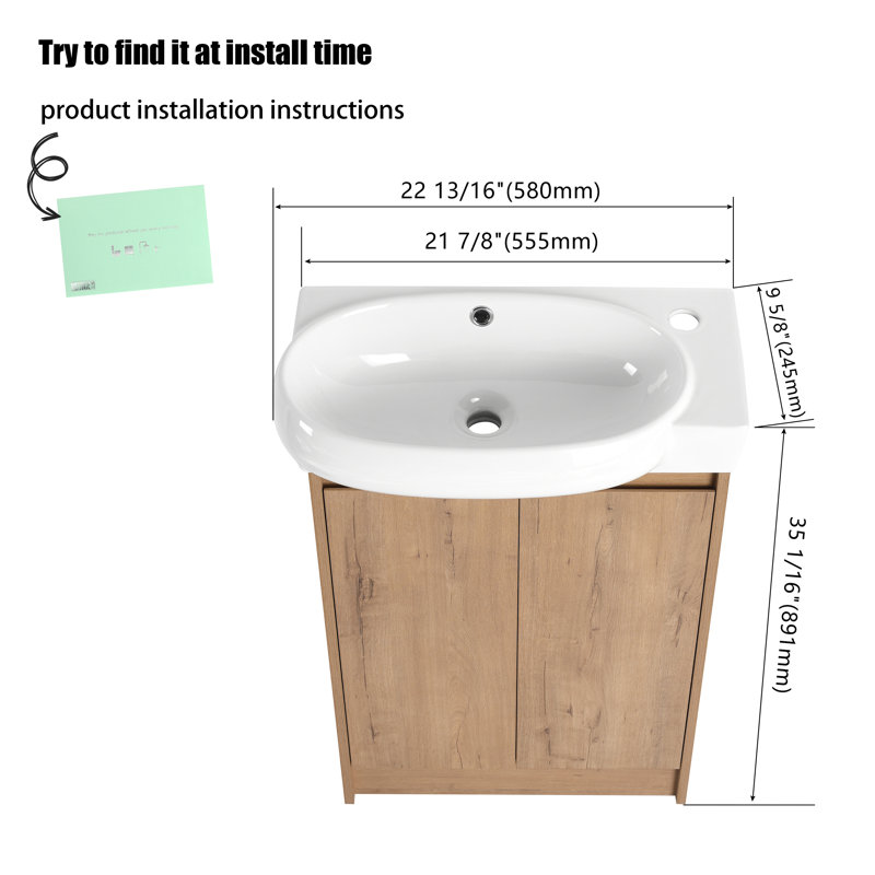 Meuble-lavabo autoportant de 23 po avec comptoir en céramique, Beige