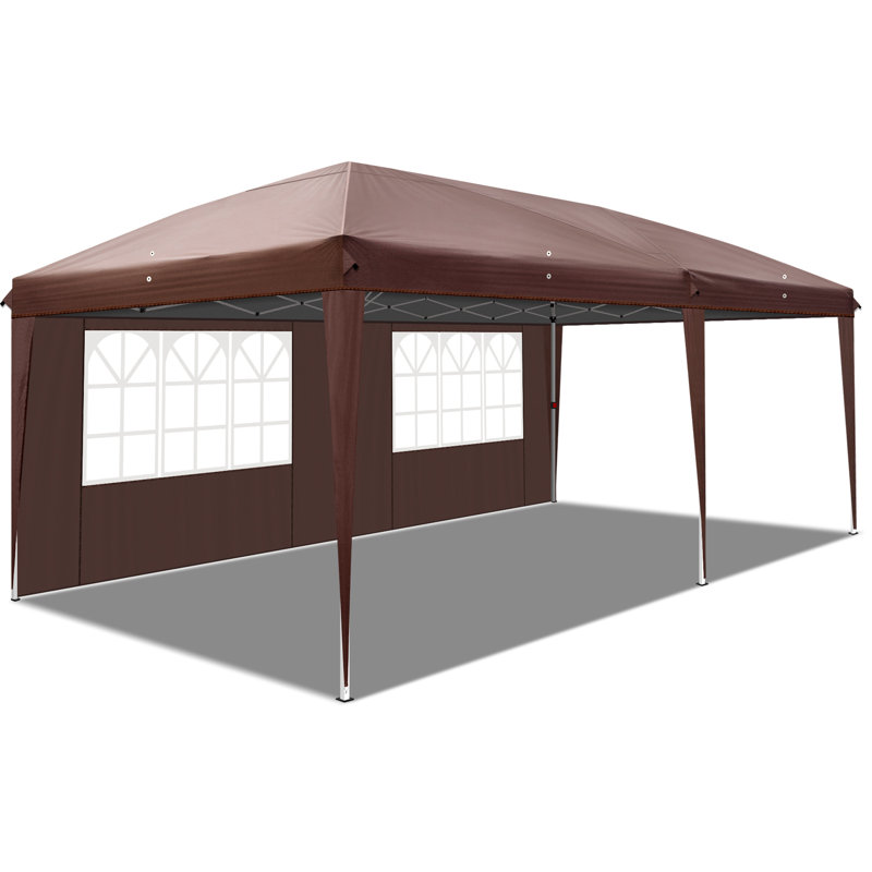 20 ft. W x 10 ft. D Steel Pop-Up Canopy with Two 10 ft. Windows and Two 10 ft. Doors, Brown