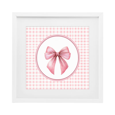 «Pink Bow» avec impression circulaire encadrée de guingan sous verre, design par Christine Simpson Art