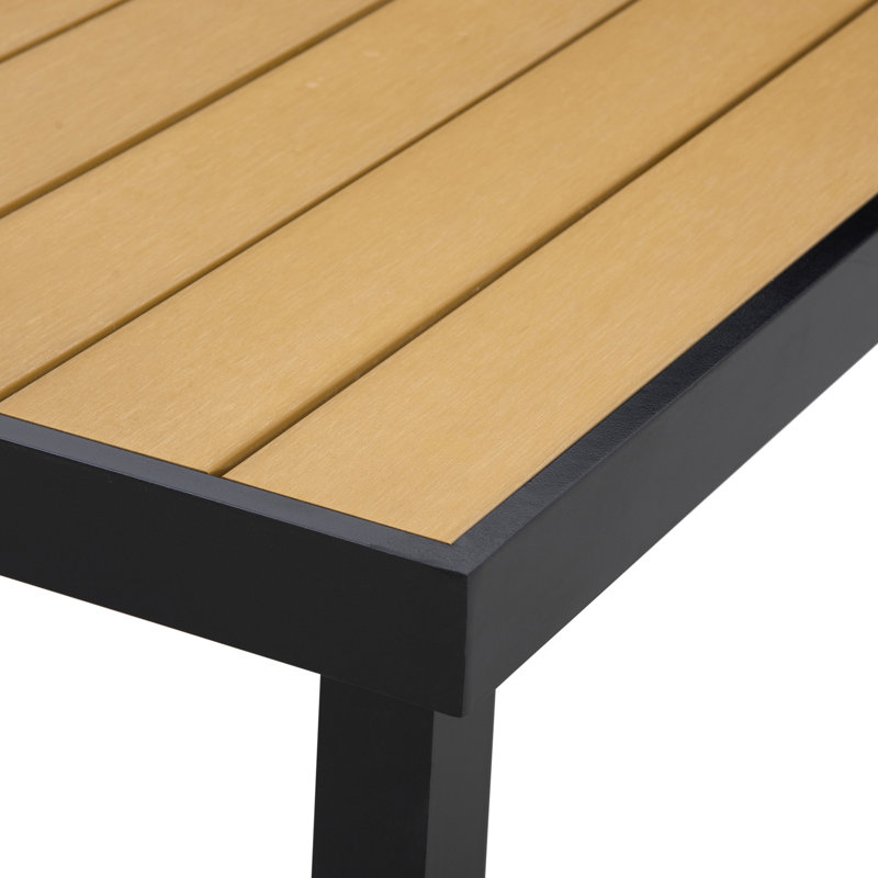 Extendable Outdoor Dining Table, Aluminum Frame Patio Table with Wood Effect Steel Top, Rectangle Expandable Patio Table for 6-8