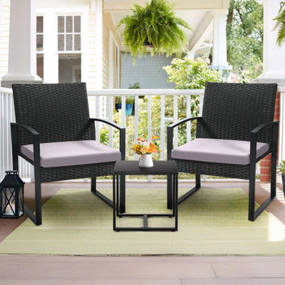 3 Piece Wicker Patio Bistro Set with Coffee Table, Outdoor Rattan Conversation Set for Balcony Porch Garden Yard Poolside