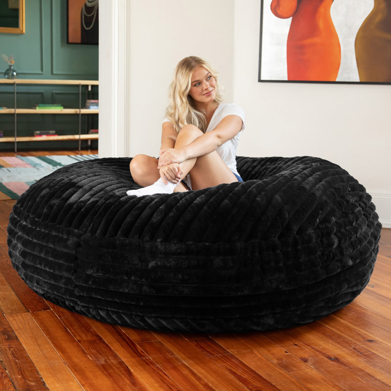 6 Foot Cocoon - 2-in-1 Convertible Bean Bag Bed & Large Bean Bag Chair for Adults: Mondo Faux Fur, Black