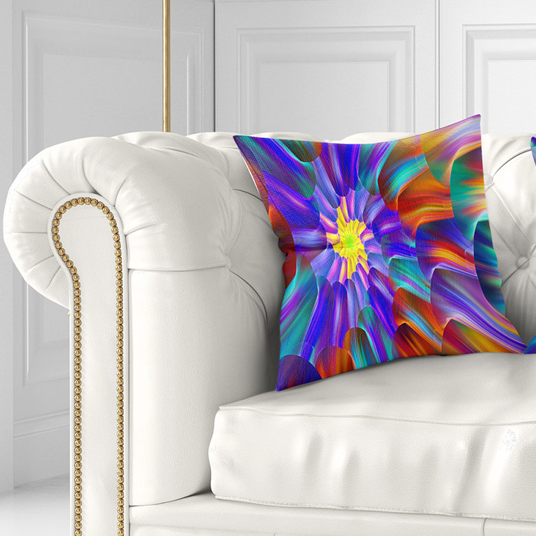 Spectaculaire vitrail avec spirales - coussin imprimé floral, 16 po x 1 po, Bleu foncé, Coussin décoratif