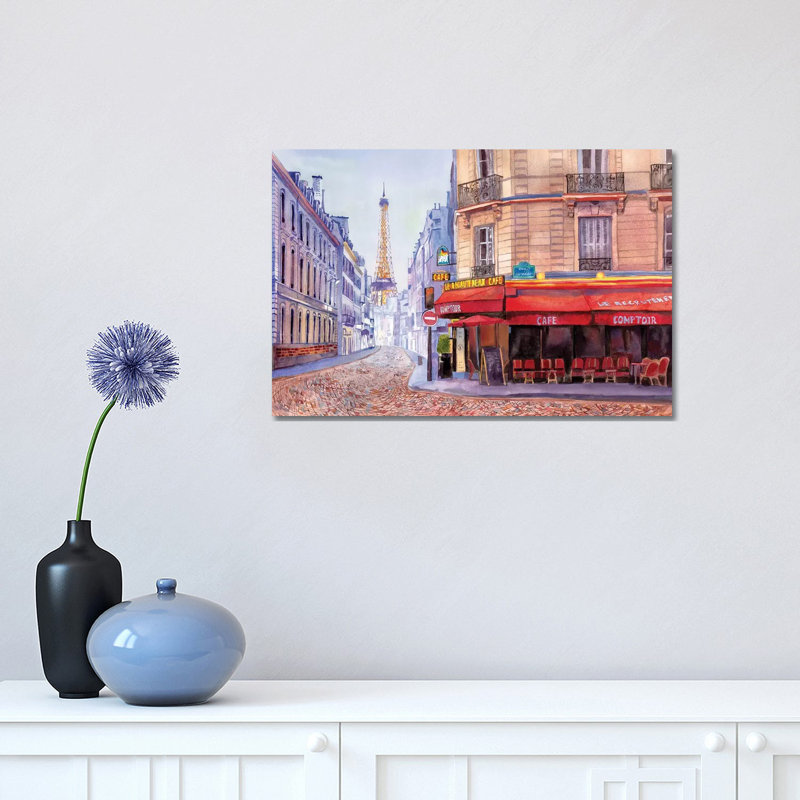 Paris Café W/Eiffel by Bannarot - Wrapped Canvas Print, 30.48 cm H x 45.72 cm W