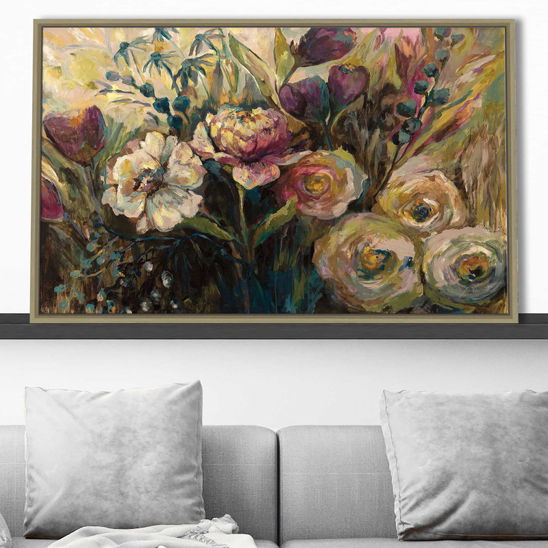 Jardin d'été - Peinture, Cadre flottant champagne, H 39,5 po x l 63,5 po x P 2 po