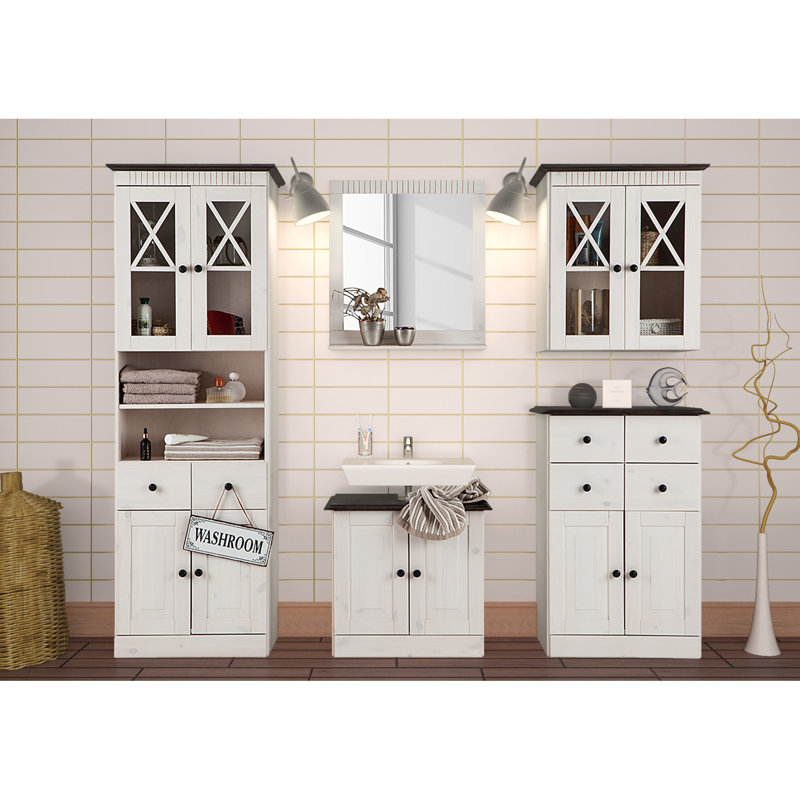 Vernita Solid Wood Freestanding Bathroom Cabinet, Havana White Lacquer
