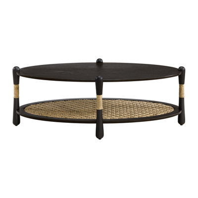 Arnkell Oval Wood Coffee Table With Seagrass Shelf