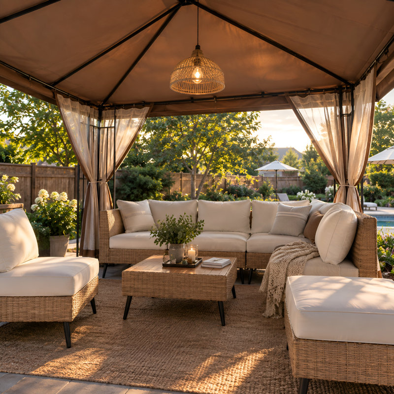 13'x11' Double-Roof Patio Gazebo with Mosquito Netting,Heavy Duty Gazebos Shelter Party Tent, Khaki