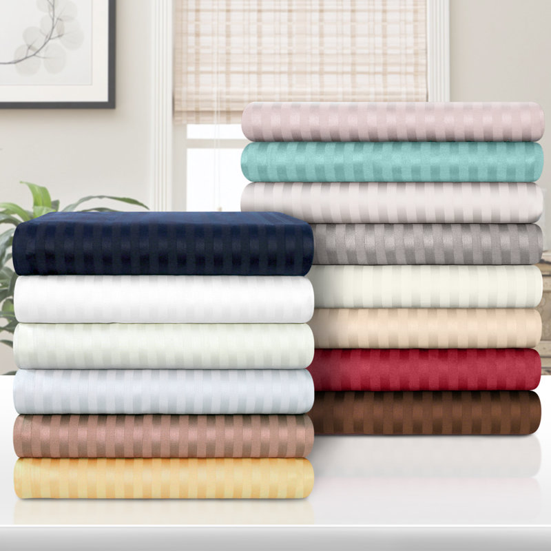 Parinaaz 600 Thread Count 100% Egyptian Cotton Striped Sheet Set, King, Silver