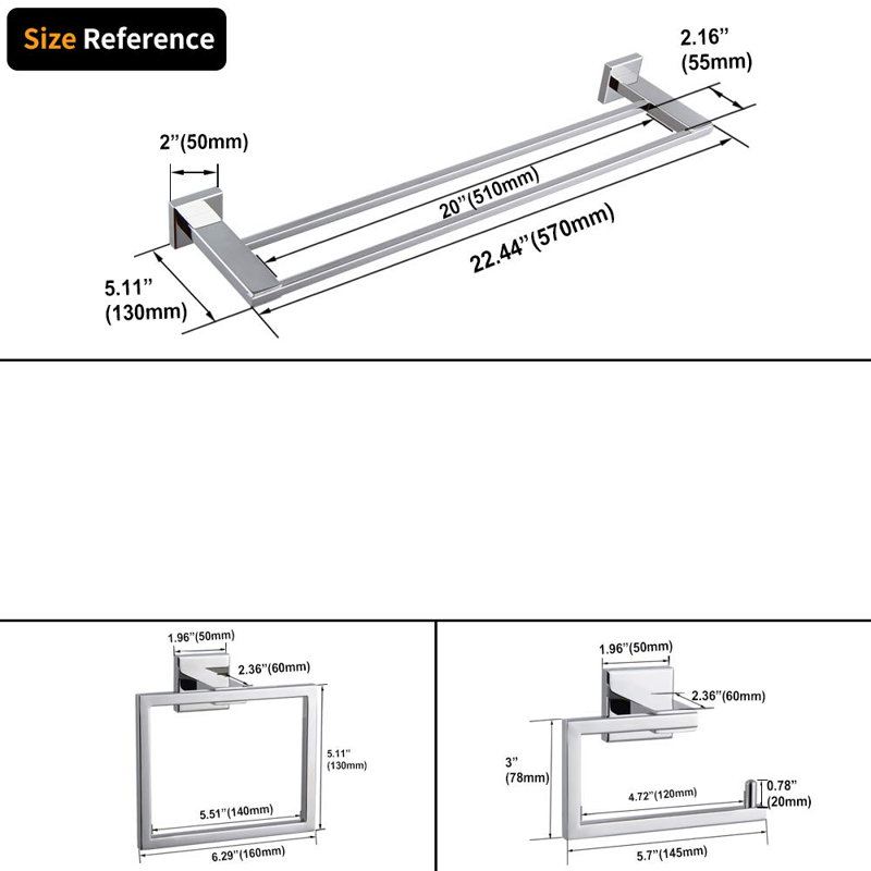 4 - Piece Bathroom Hardware Set, Polished Stainless Steel