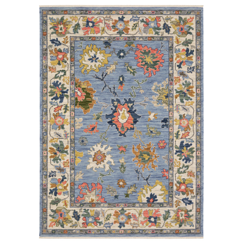 Elleanna Vintage Oriental Blue/ Multi Area Rug, Rectangle 6'7" x 9'9"
