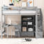 Lit mezzanine double avec bureau en L, tiroirs, armoire et bureau pour escalier en option-588223714