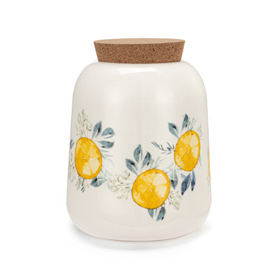 Lemons Medium Cork Lid Canister - 32Oz