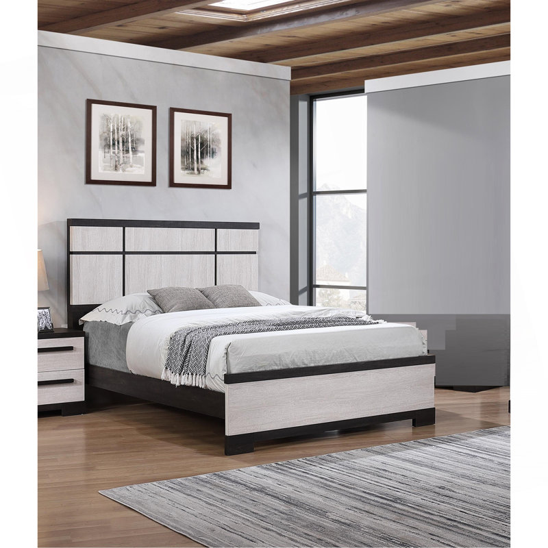 Lit de panneau contemporain 1Pc, Crème, crème, Grand lit