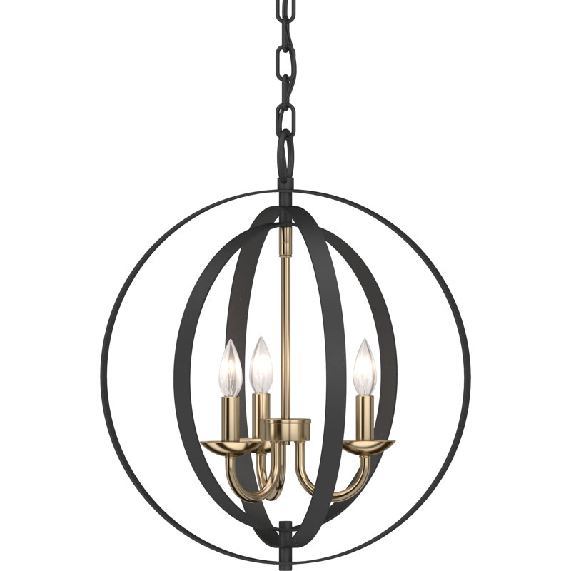  Virene 3-Light Indoor Black & Antique Gold Globe Candelabra Chandelier, Black/Antique Gold