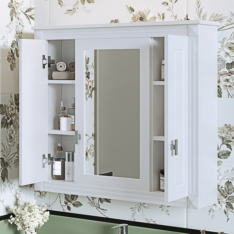 Armoire de salle de bain avec miroir, armoire à pharmacie murale avec 4 tablettes, armoire d'appoint