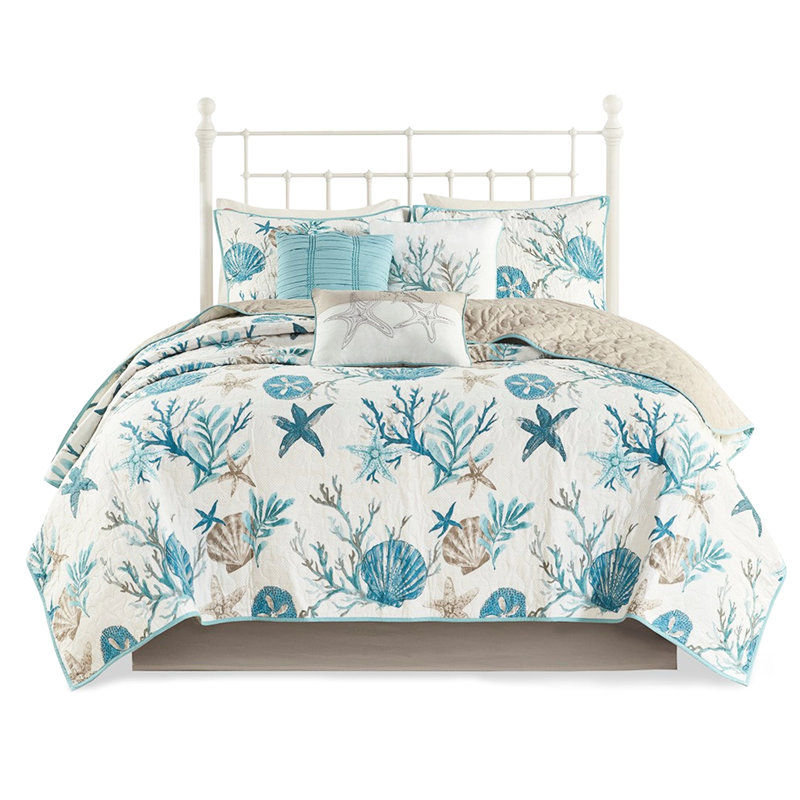 Édredon pour chambre Pebble Beach, Bleu, Courtepointe double / grand + 5 pièces supplémen