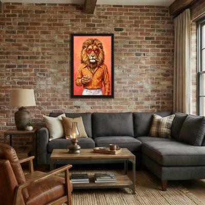 Animaux, lion portant des lunettes de soleil tenant une boisson et un cigare