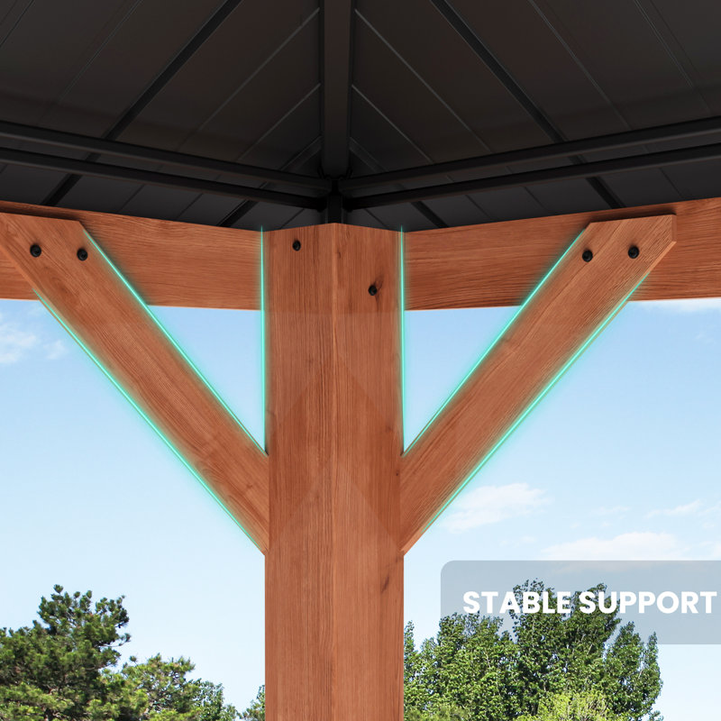 Sequoia 11 ft.x11 ft. Cedar Wood Hard Top Gazebo With Galvanized Steel And Polycarbonate Roof