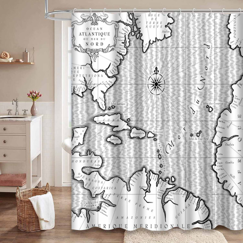 Rideau de douche imperméable à l'eau avec 12 crochets MapVoyage, L 72 po x l 84 po