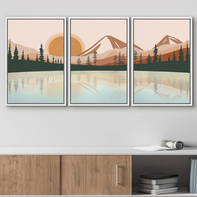 «Mountain Range Lake S Croquis», reproduction sur toile 3 pièces, H 24 po x l 48 po x P 1,5 po