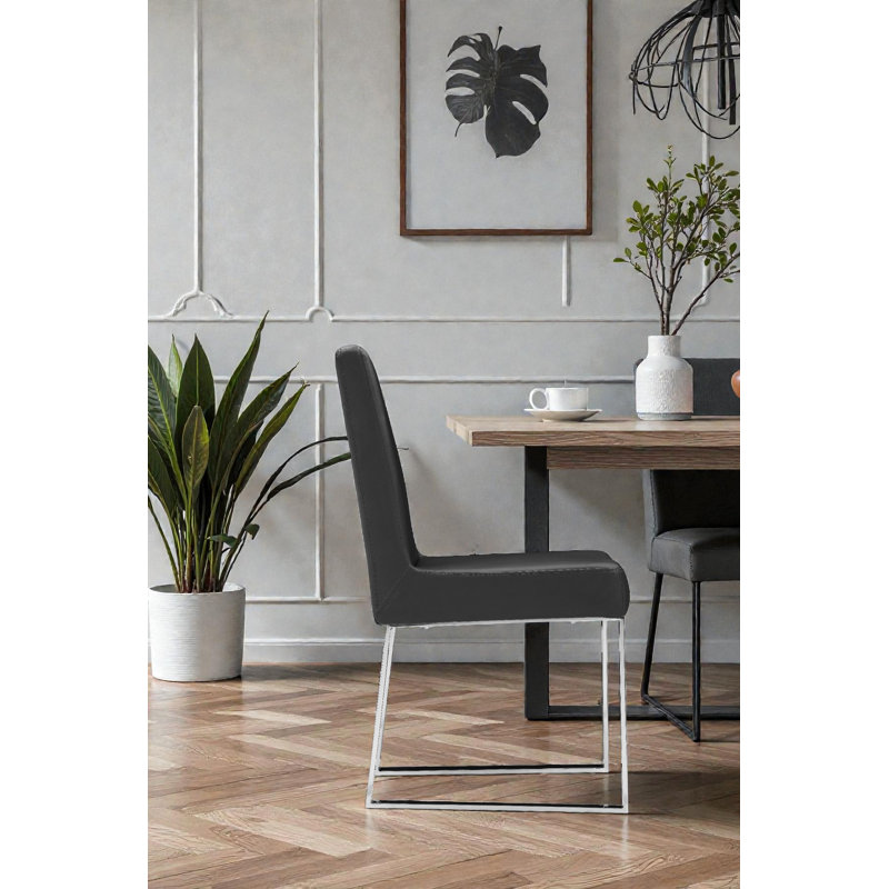 Pangea Home Sienna Halewood Upholstered Faux Leather Side Chairs - Indoor Dining Chairs – Modern Chair - Set of 2 Vegan Chairs for Kitchen, Dining Room, Bedroom or Waiting Rooms- Black Dining Chairs