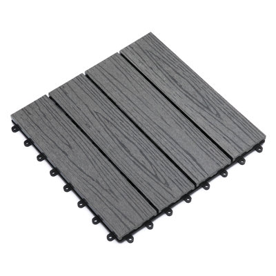 Carreaux de terrasse à emboîtement, paquet de 11 tuiles de patio pour l'extérieur, 12 po x 12 po, toutes saisons pour porche, balcon, cour pour un nouveau look classique, gris